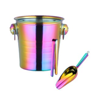 meisha stainless steel ice bucket with scoop and tong- insulated rainbow ice bucket for home bar, chilling beer champagne and wine