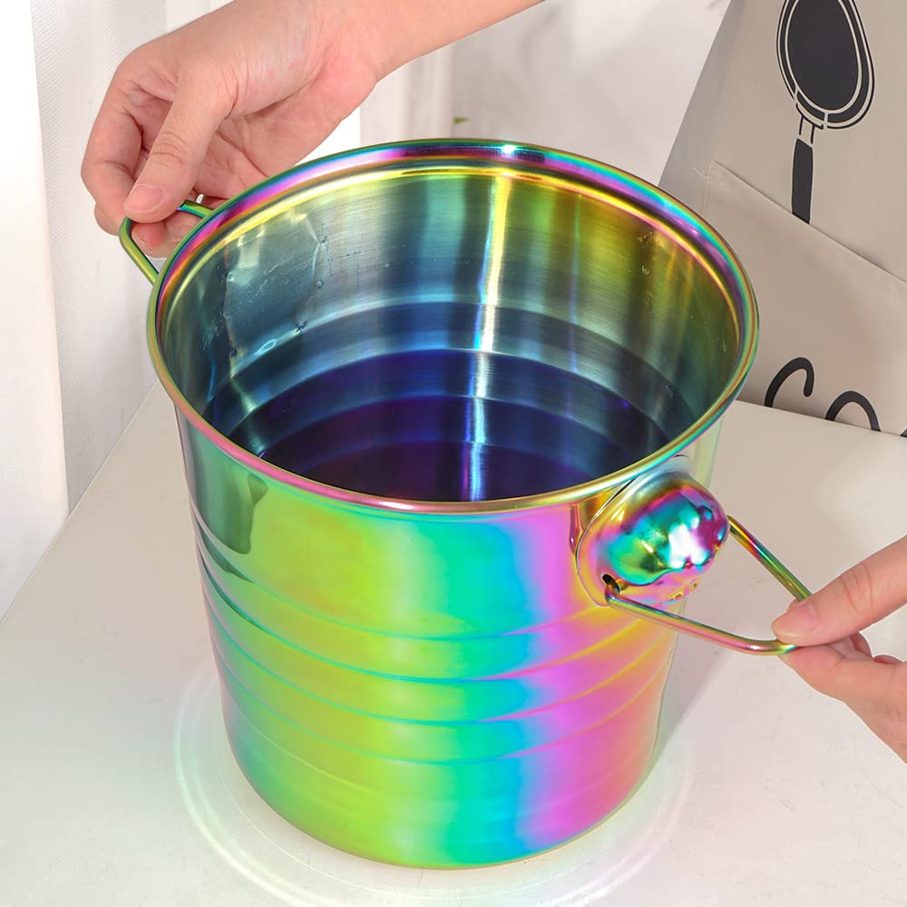 Meisha Stainless Steel Ice Bucket with Scoop and Tong- Insulated Rainbow Ice Bucket for Home Bar, Chilling Beer Champagne and Wine