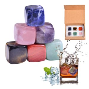 amoystone whiskey stones set reusable ice cube stones tiny healing crystal 0.8" chilling rocks gift for man set of 6