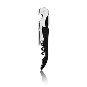true truetap soft touch black double hinged waiter’s corkscrew, stainless steel wine key with foil cutter