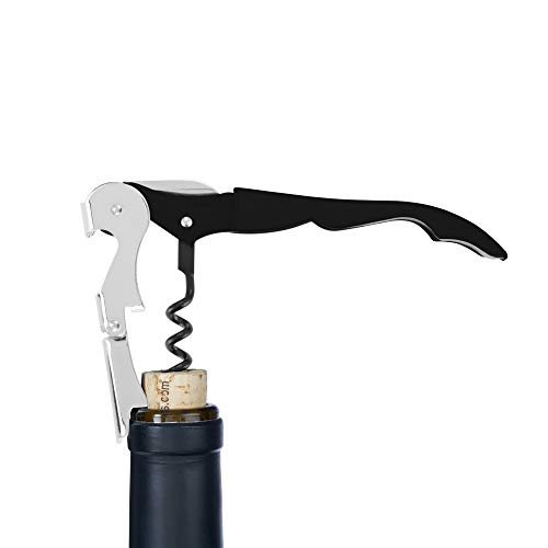 True TrueTap Soft Touch Black Double Hinged Waiter’s Corkscrew, Stainless Steel Wine Key with Foil Cutter