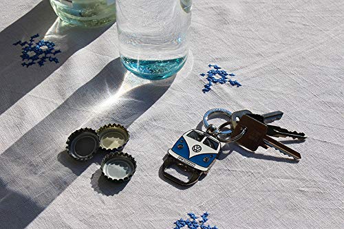 BRISA VW Collection - Volkswagen Keychain Ring Keychain Accessory Keyholder with Bottle Opener in Beetle, T1, T2 Bus Design (T1 Bus/Blue)