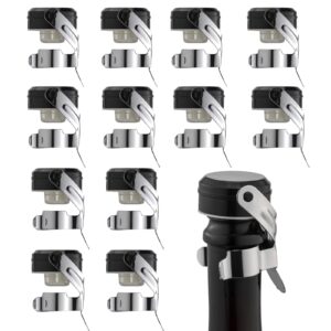 wotor champagne&wine bottle stoppers stainless steel with food grade silicone, leak proof keep fresh reusable saver, cork suitable for wine, champagne, cava, prosecco and sparkling (12 pack silver）