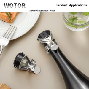 WOTOR Champagne&Wine Bottle Stoppers Stainless Steel with Food Grade Silicone, Leak Proof Keep Fresh Reusable Saver, Cork Suitable for Wine, Champagne, Cava, Prosecco and Sparkling (12 Pack Silver）