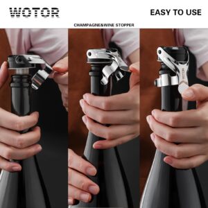 WOTOR Champagne&Wine Bottle Stoppers Stainless Steel with Food Grade Silicone, Leak Proof Keep Fresh Reusable Saver, Cork Suitable for Wine, Champagne, Cava, Prosecco and Sparkling (12 Pack Silver）