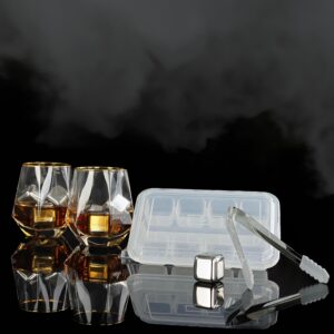 G Francis Beverage Chiller Stones - 8pc Reusable Freezer Whisky Stainless Steel Ice Cube Set with Tongs and Container