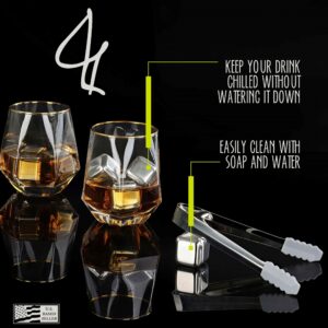 G Francis Beverage Chiller Stones - 8pc Reusable Freezer Whisky Stainless Steel Ice Cube Set with Tongs and Container