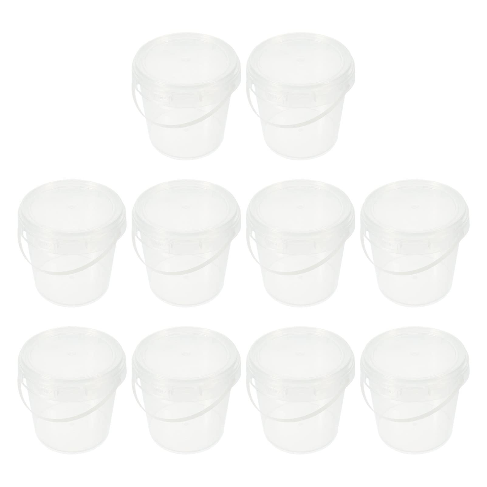 Clear Plastic Ice Cream Bucket: 10Pcs 1L Small Transparent Buckets with Lids Handles Reusable Food Container for Ice Cube Dry Fruits Nuts Grains