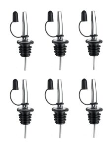 6 pack speed pourers spouts with tapered, liquor pourers with rubber cap, stainless steel, hygienic, dishwasher safe, fits most classic bottle's lip up to 3/4"