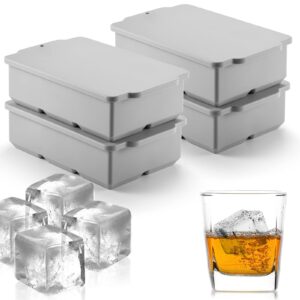nax caki silicone large ice cube trays with lid pack of 4, stackable big square ice cube freezer molds for whiskey cocktails bourbon soups frozen treats