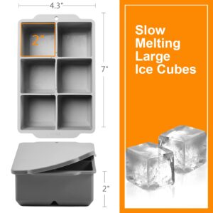 Nax Caki Silicone Large Ice Cube Trays with Lid Pack of 4, Stackable Big Square Ice Cube freezer Molds for Whiskey Cocktails Bourbon Soups Frozen Treats