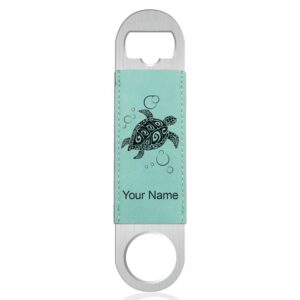 lasergram bottle opener, hawaiian sea turtle, personalized engraving included (faux leather, teal)