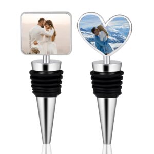 personalized wine bottle stopper with photo, oxyefei custom wine bottle stoppers can be reused, used for gifts, bars, holiday parties, weddings,2pcs (silver)