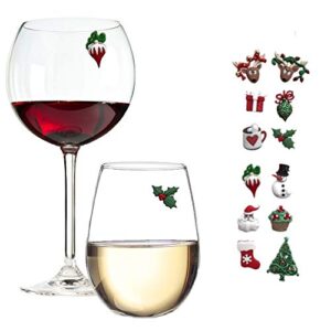 christmas holiday magnetic wine glass charms & cocktail markers set of 12 - great christmas hostess gift or stocking stuffer
