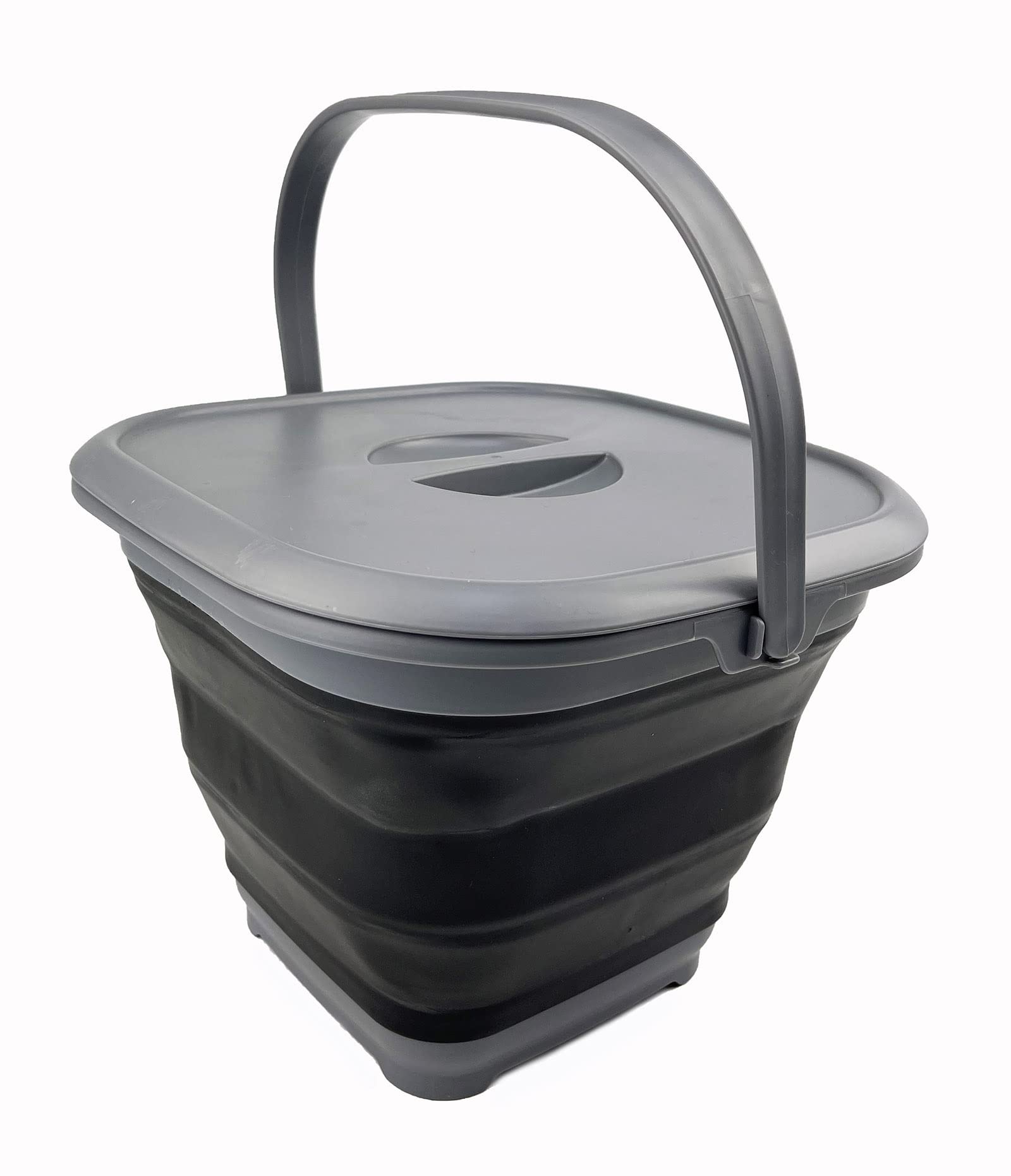 SAMMART 8.5L (2.2 Gallon) Collapsible Square Handy Bucket with Lid/Foldable Square Water Pail with Lid/Portable Tub with Handle and Lid (Grey/Black)