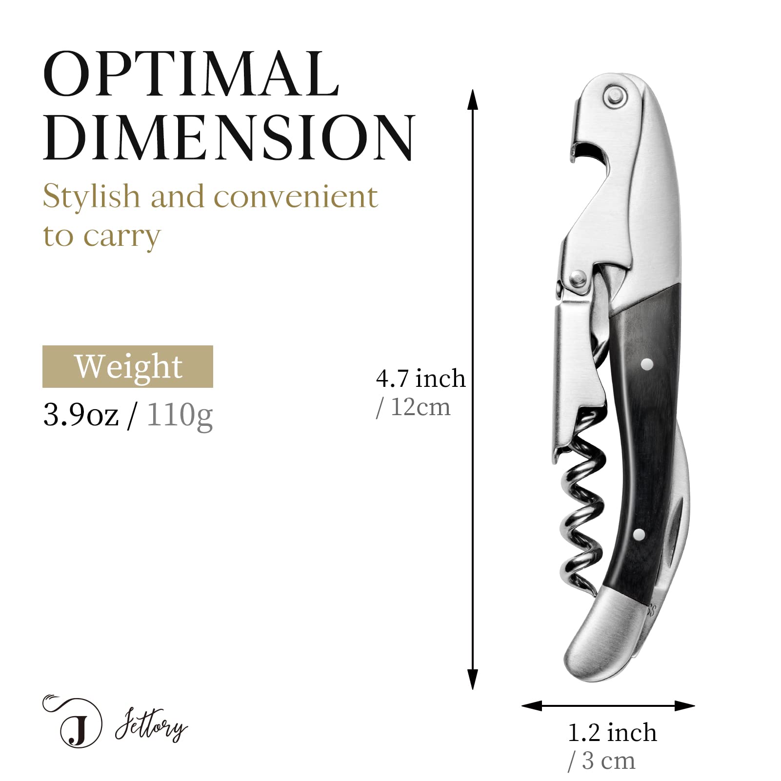 Jettory Wine Opener - Professional Waiters Corkscrew w/Foil Cutter, Beer Opener & Dual Hinge for Wine Bottle - Stainless Steel Wine Key for Servers, Bartenders and Home Use