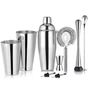 etens cocktail shaker set, bundle boston bar shakers and 24 oz martini shaker stainless steel - weighted shaking metal tins drink mixer bartender kit bartending tools