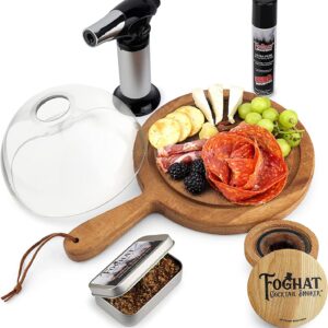 Foghat Cocktail Smoker Cloche Set, Bourbon Whiskey Barrel Oak Smoking Fuel & Smoking Torch | with Butane Infuse Whiskey, Cheese, Meats, BBQ