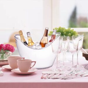 Yesland 8L Large Ice Buckets White Acrylic Drink Bucket Beverage Tub Wine Champagne Bucket - Storage Tub for Wine, Champagne or Beer Bottles Parties and Home Bar - Fit 4 Bottles
