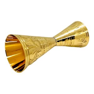 akanksha arts brass, light golden shade, 30 ml / 60 ml, epns, alluring engraving, 1 oz/ 2 oz shot glass jigger