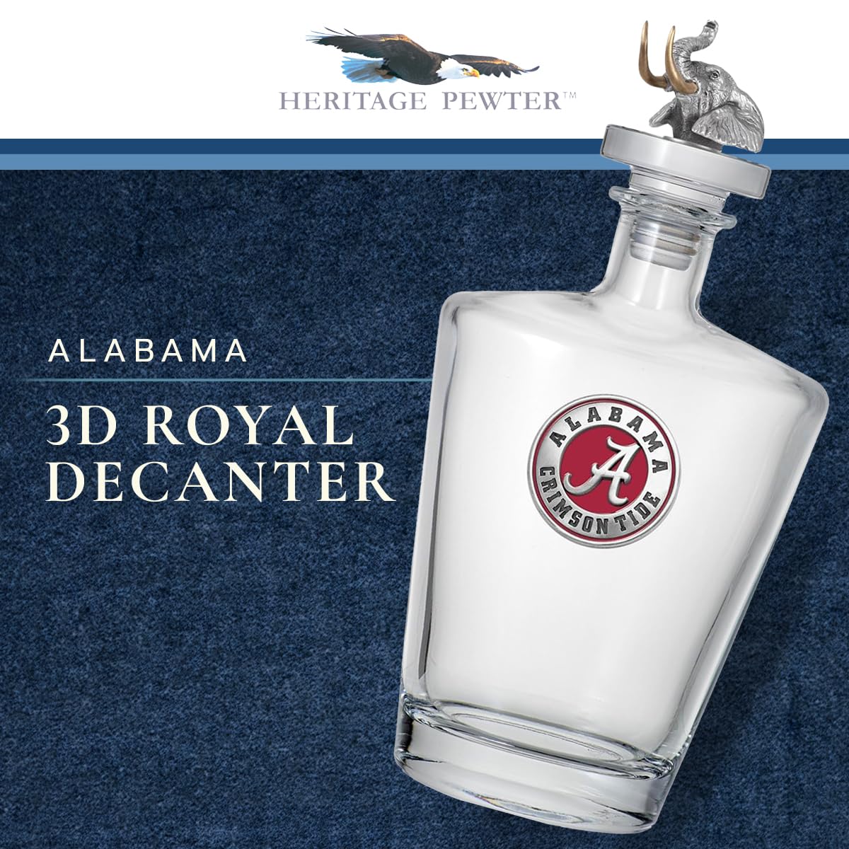 Heritage Pewter Alabama Royal Container with 3D Stopper | 30 OZ Container | Expertly Crafted Pewter Glass