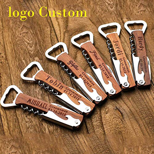 Akubi Engraved Wood Wine Corkscrew Bottle Opener Multi Function Cutter Personalized Groomsmen Bridesmaid Wedding Party Gifts Opener with Knife wood opener