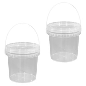 operitacx 2 pcs clear plastic container with lid ice cream bucket food storage containers freezer storage buckets round plastic pails with handle for homemade ice-cream 1l