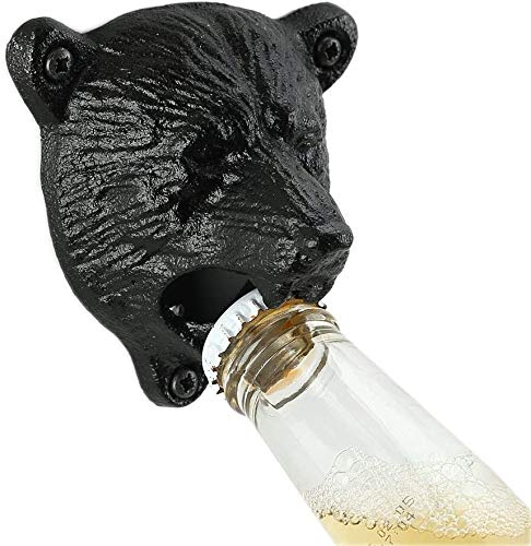 Cast Iron Wall Mount Grizzly Bear Teeth Bite Bottle Opener