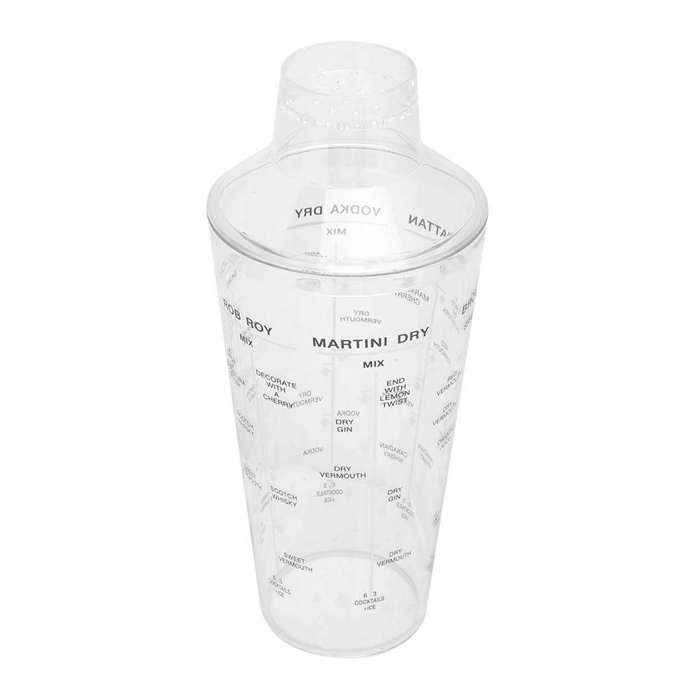 24 oz Recipe Cocktail Shaker Plastic 3-Piece Drink Shaker Boston Shaker with Lid Strainer Measuring professional Cocktail Shaker for Boba Tea Shaker Bartender Kit