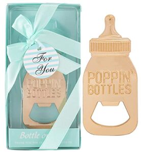 yuokwer 16 pcs baby shower return gifts for guest supplies poppin baby bottle shaped bottle opener favor(blue 16pcs)