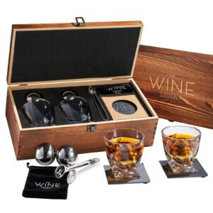 whiskey stones gift set - whiskey glass set of - 2 king-sized chilling stainless-steel whiskey balls - scotch bourbon box set - best drinking gifts - men dad husband birthday party present