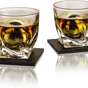 Whiskey Stones Gift Set - Whiskey Glass Set of - 2 King-Sized Chilling Stainless-Steel Whiskey Balls - Scotch Bourbon Box Set - Best Drinking Gifts - Men Dad Husband Birthday Party Present