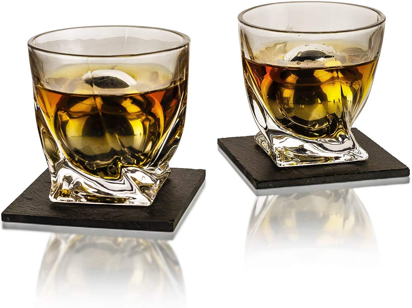 Whiskey Stones Gift Set - Whiskey Glass Set of - 2 King-Sized Chilling Stainless-Steel Whiskey Balls - Scotch Bourbon Box Set - Best Drinking Gifts - Men Dad Husband Birthday Party Present