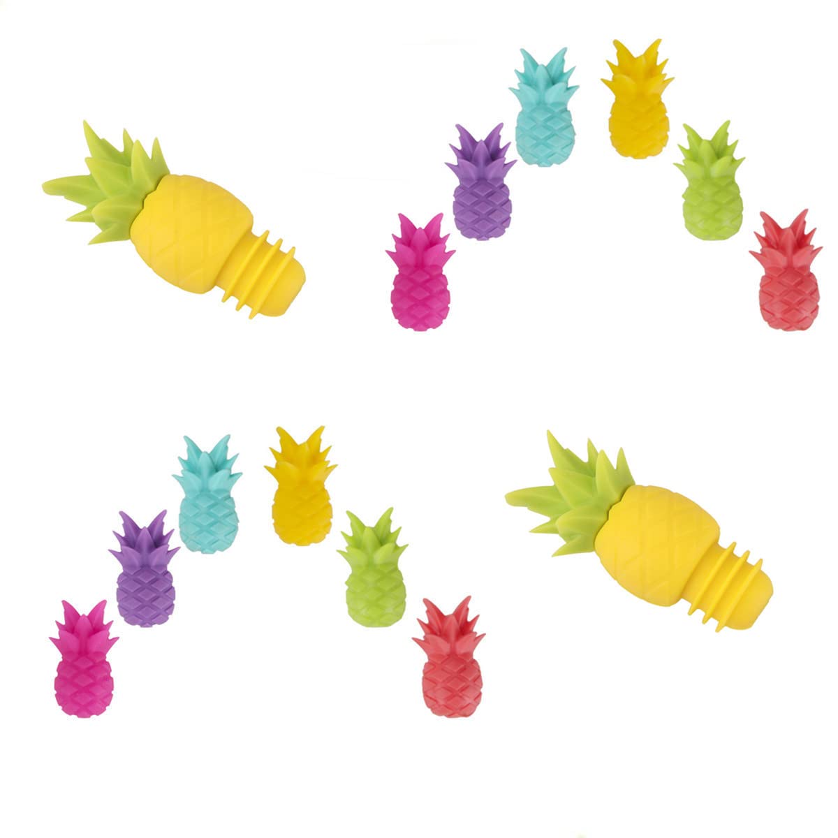 Beetoo Pineapple Wine Glass Markers, 14PCS Pineapple Drink Markers, Pineapple Silicone Bottle Stopper Wine Glass Markers for Party Practical and Fashion