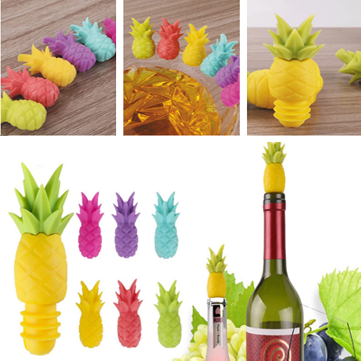 Beetoo Pineapple Wine Glass Markers, 14PCS Pineapple Drink Markers, Pineapple Silicone Bottle Stopper Wine Glass Markers for Party Practical and Fashion