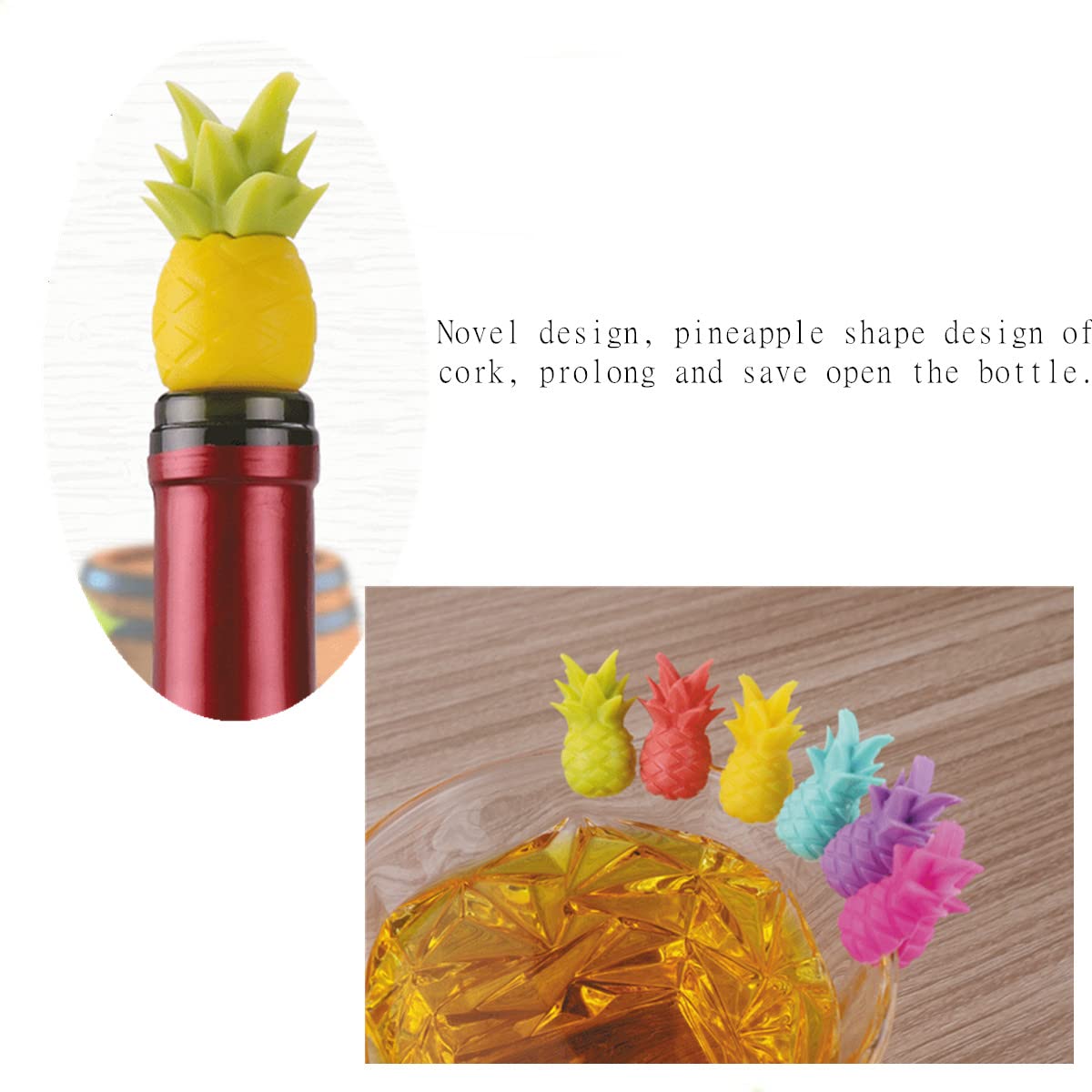 Beetoo Pineapple Wine Glass Markers, 14PCS Pineapple Drink Markers, Pineapple Silicone Bottle Stopper Wine Glass Markers for Party Practical and Fashion