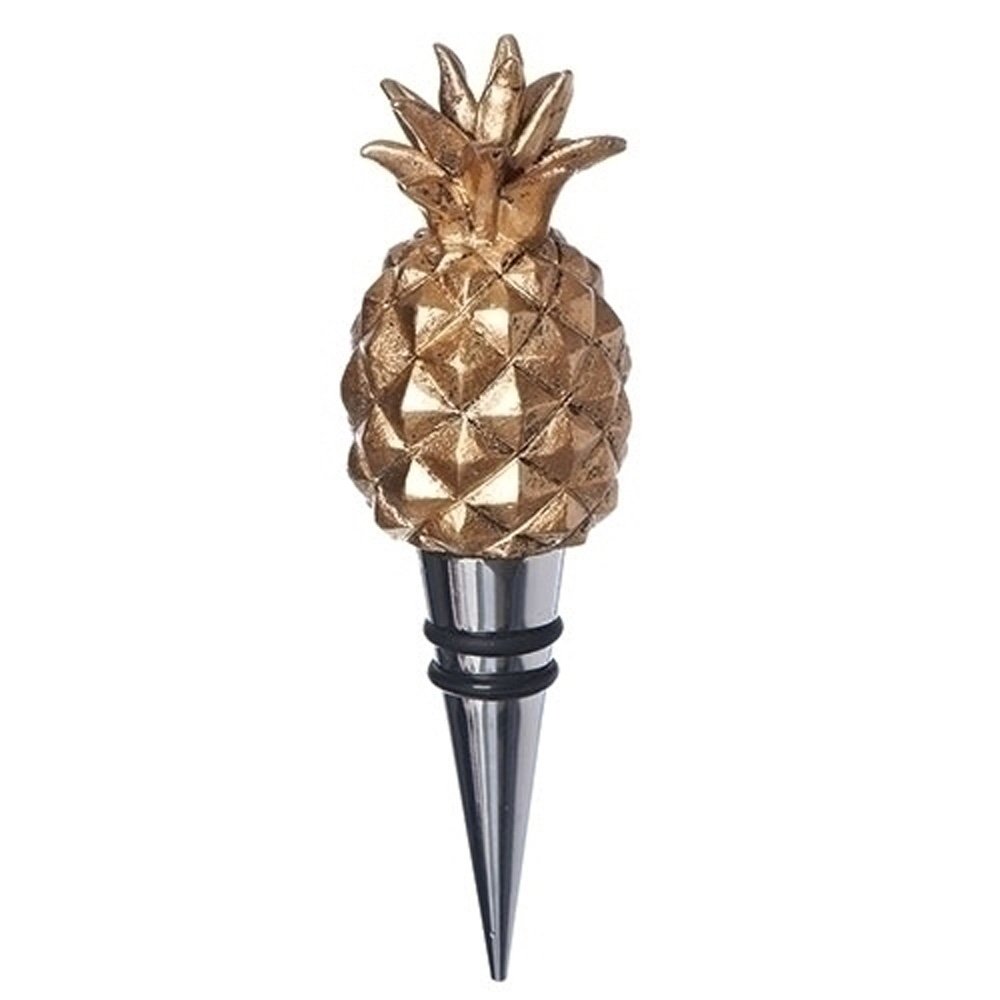 Textured Pineapple Brushed Gold Tone Finish 1.5 x 3 Zinc Wine Bottle Stopper