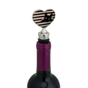 Black Cat In Window Heart Love Wine Bottle Stopper