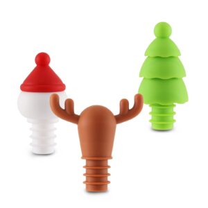 vzaahu wine bottle stoppers, 3-pack silicone reusable christmas decor wine stoppers for 0.8"/2 cm mouth wine bottle, wine outlet cap, bottle cover, beverage bottle stoppers