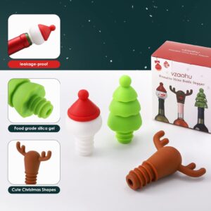 Vzaahu Wine Bottle Stoppers, 3-Pack Silicone Reusable Christmas Decor Wine Stoppers for 0.8"/2 cm Mouth Wine Bottle, Wine Outlet Cap, Bottle Cover, Beverage Bottle Stoppers