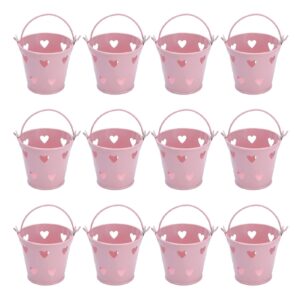 tinplate metal bucket with handle, tinplate bucket, 12pcs mini hollow love candy and snack storage tin bucket, metal gardening crafts, home decoration