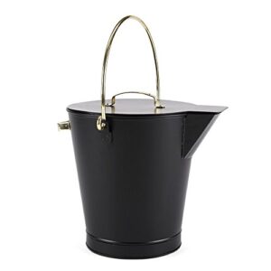 minuteman international fireplace ash can bucket pail, black with polished brass