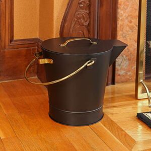 Minuteman International Fireplace Ash Can Bucket Pail, Black with Polished Brass