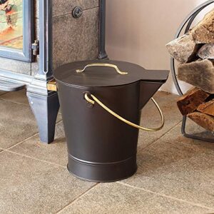 Minuteman International Fireplace Ash Can Bucket Pail, Black with Polished Brass