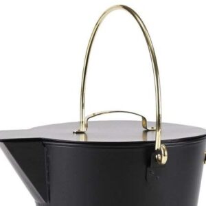 Minuteman International Fireplace Ash Can Bucket Pail, Black with Polished Brass