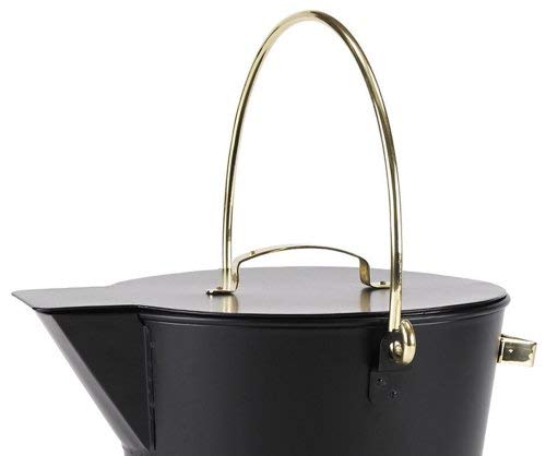 Minuteman International Fireplace Ash Can Bucket Pail, Black with Polished Brass