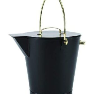 Minuteman International Fireplace Ash Can Bucket Pail, Black with Polished Brass