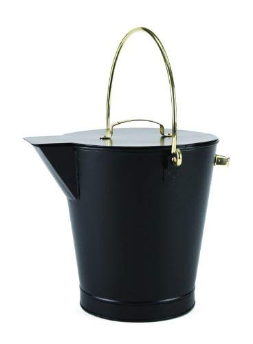 Minuteman International Fireplace Ash Can Bucket Pail, Black with Polished Brass