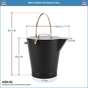 Minuteman International Fireplace Ash Can Bucket Pail, Black with Polished Brass