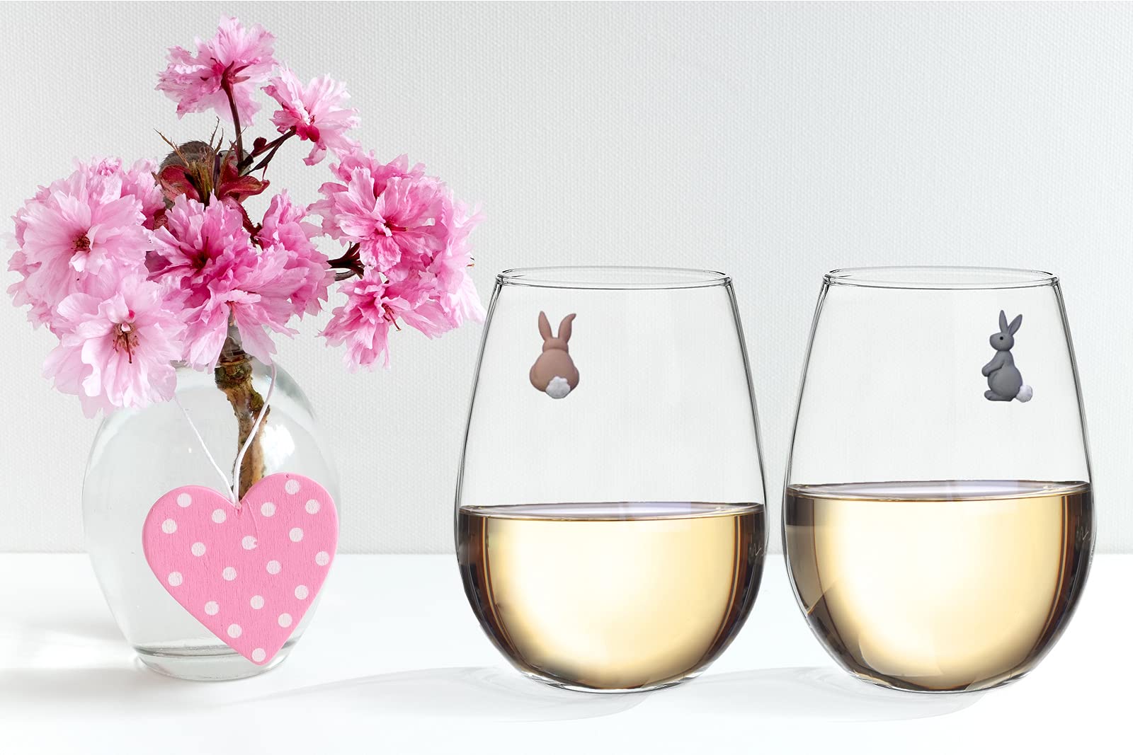 Simply Charmed Magnetic Wine Glass Charms - Cute Bunnies and Flower Drink Markers Set of 6